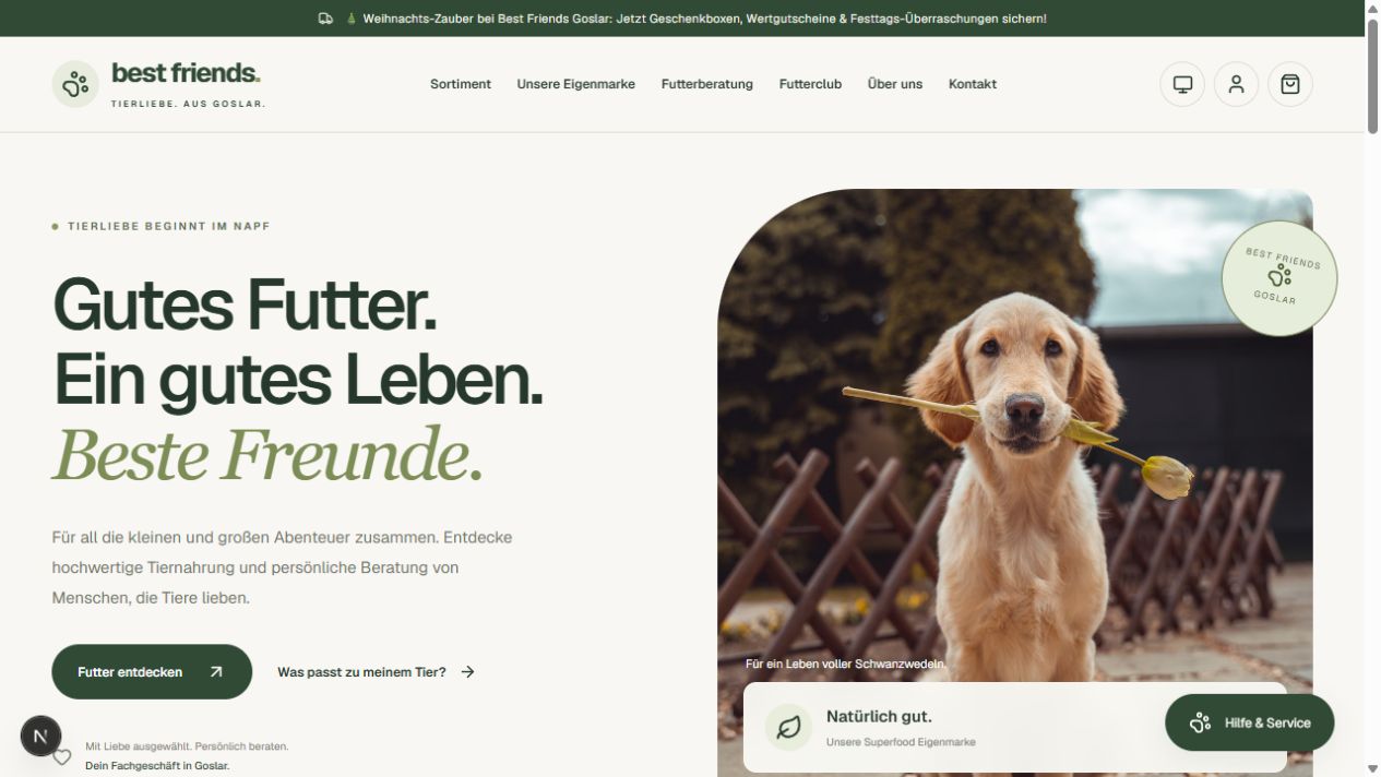 Best Friends Goslar: Website mit Futterberatung und eigener Futtermarke.